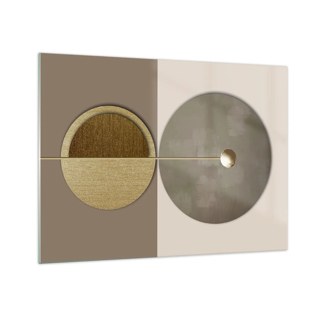 Üveg kép - Arany körök és vonalak harmonikus kompozícióban - 70x50cm - Tökéletes egyensúly - Modern fali dekoráció nappalihoz és hálószobához ARTTOR