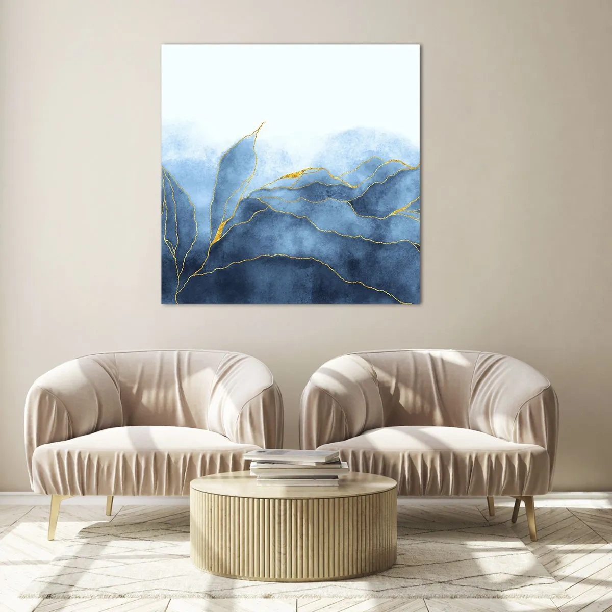 Üveg kép - Kék aranyban - 70x70 cm