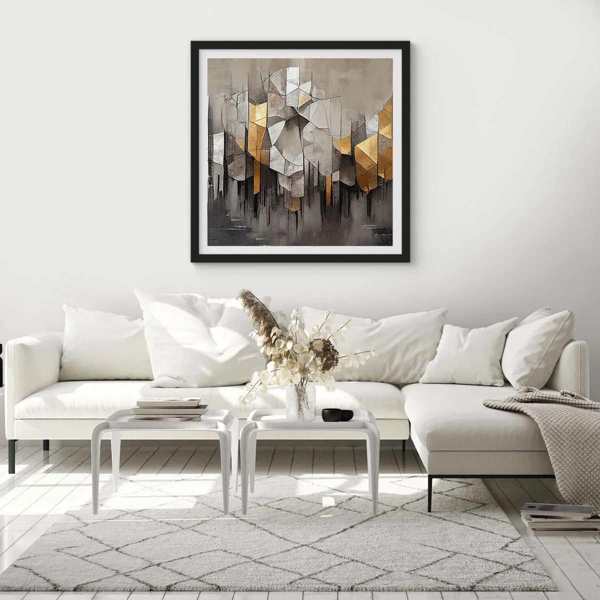 Poszter fehér keretben - Kompozíció jégből és fényből - 60x60 cm