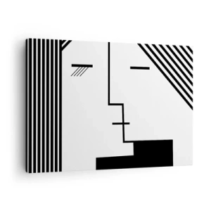 Vászonkép - Egy csók geometrikus absztrakciója fekete-fehérben - 70x50cm - Egyszerűen egy csók - Modern fali dekoráció nappalihoz és hálószobához ARTTOR