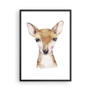 Poszter fehér keretben - Akvarell portré egy fiatal őzgida fehér alapon - 50x70cm - Az ártatlanság természete - Modern fali dekoráció nappalihoz és hálószobához ARTTOR