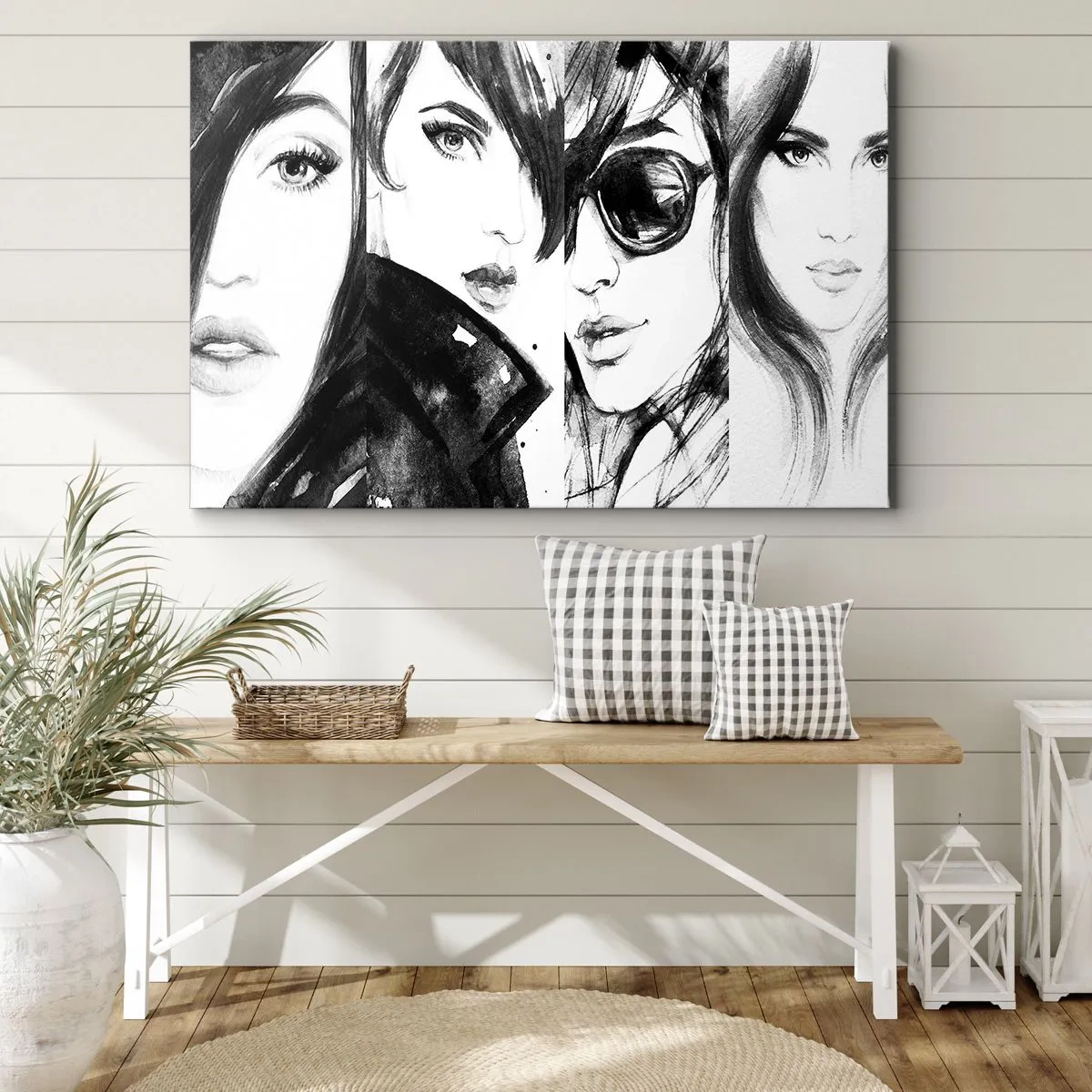 Vászonkép - Stílusos portrék nőkről monokróm tónusokban - 70x50cm - A szépség megsokszorozódott - Modern fali dekoráció nappalihoz és hálószobához ARTTOR