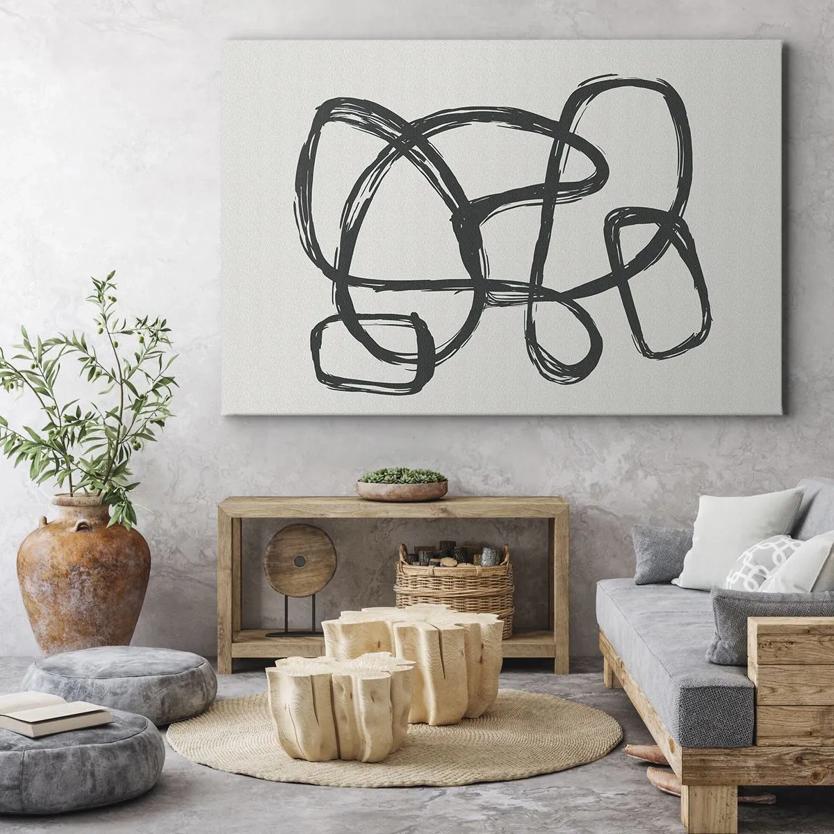 Vászonkép - Absztrakt vonalak, amelyek szabad formákat hoznak létre világos háttér előtt - 70x50cm - Hurkolt absztrakció - Modern fali dekoráció nappalihoz és hálószobához ARTTOR