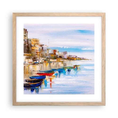 Poszter világos tölgy keretben - Sokszínű városi kikötő - 40x40 cm