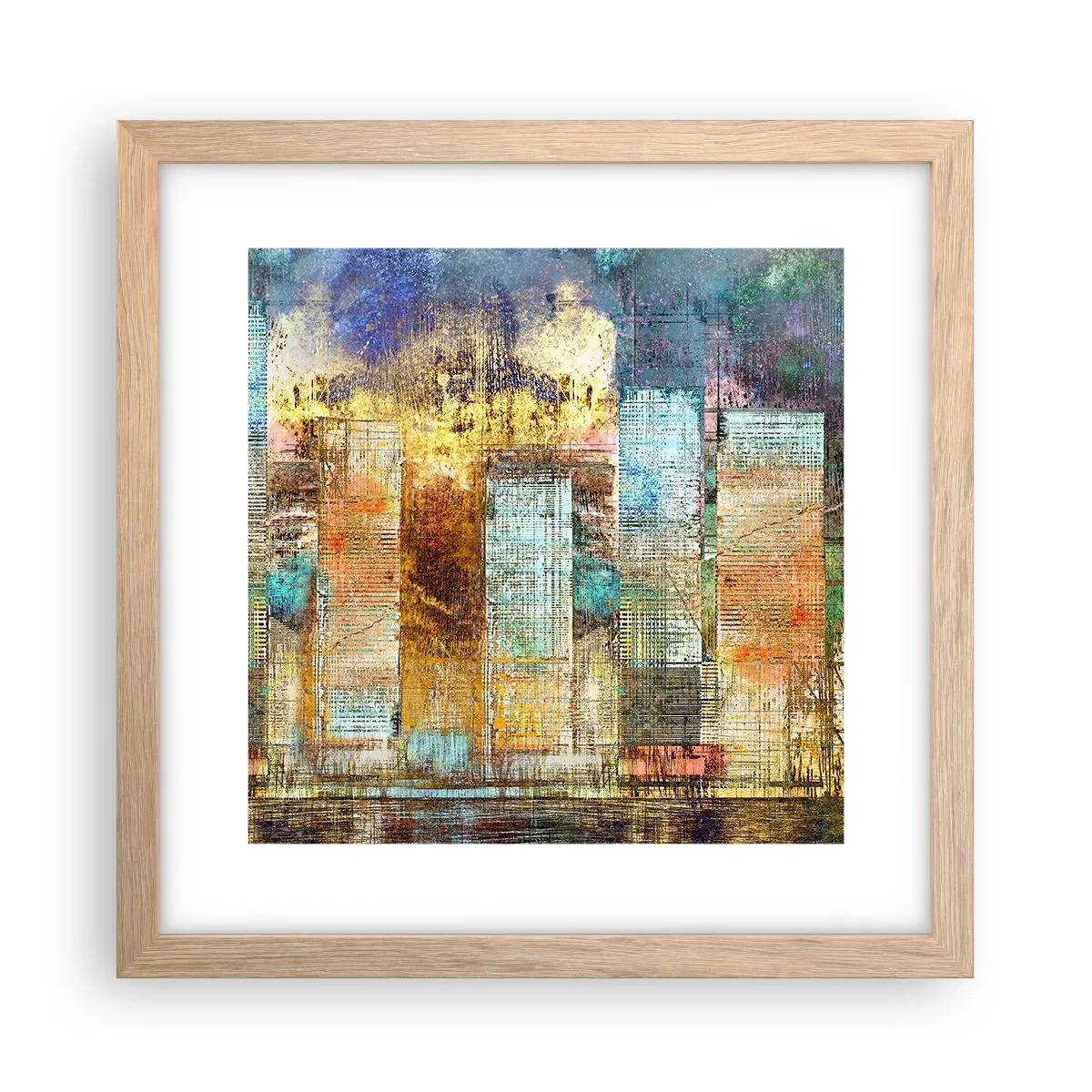 Poszter világos tölgy keretben - Napfényes metropolisz - 30x30 cm