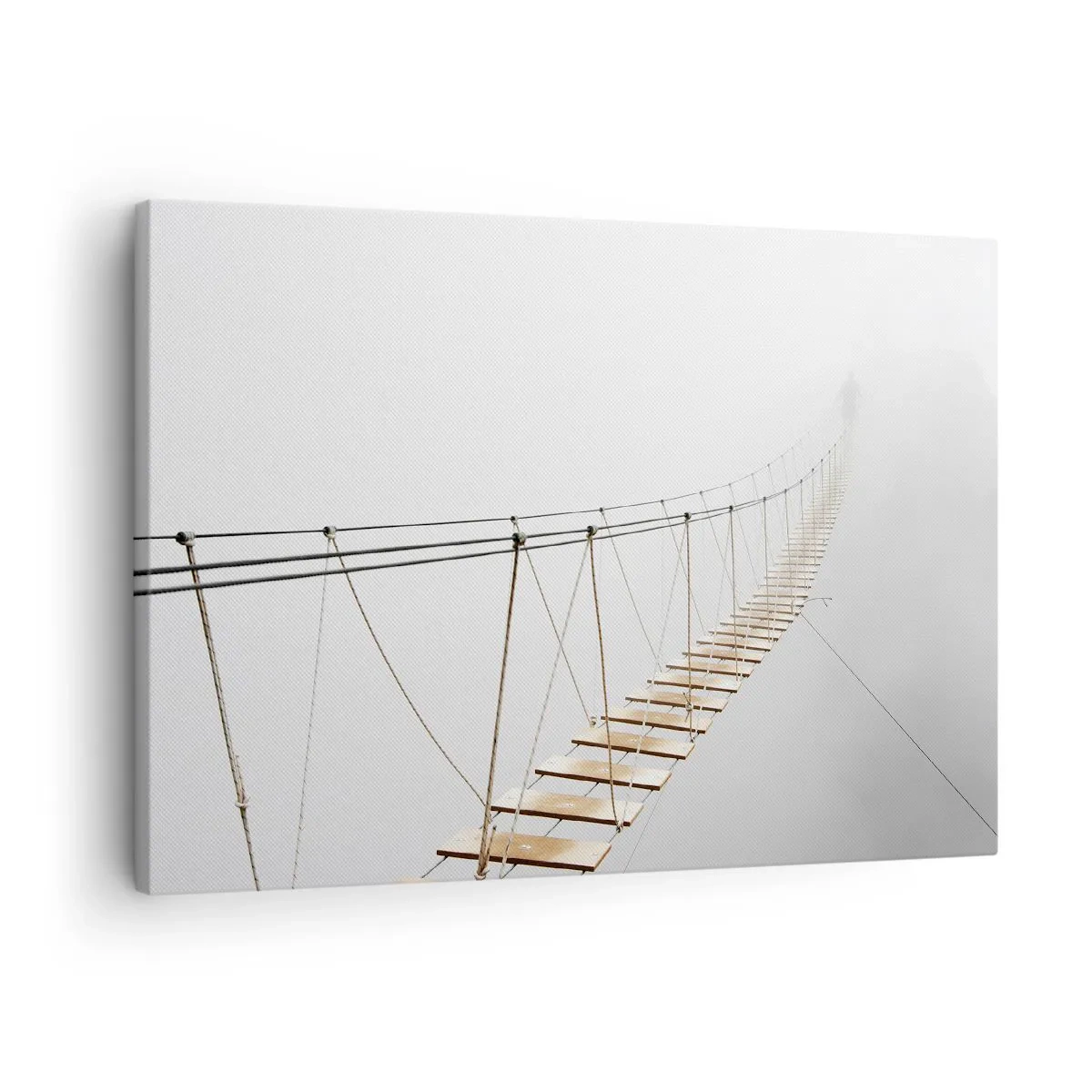 Vászonkép - Egy függőhíd a ködben minimalista perspektívából - 70x50cm - Hová vezet? - Modern fali dekoráció nappalihoz és hálószobához ARTTOR