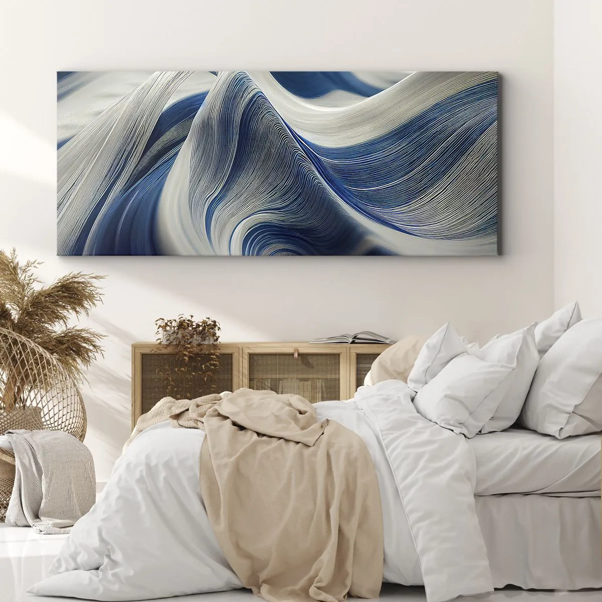 Vászonkép - Kék és fehér folyékonysága - 100x40 cm