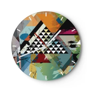 Falióra, Óra - Élénk színű absztrakt geometrikus motívummal díszített óralap. - 30x30cm - Milyen egyszerű - Modern fali dekoráció nappalihoz, konyhához és hálószobához ARTTOR