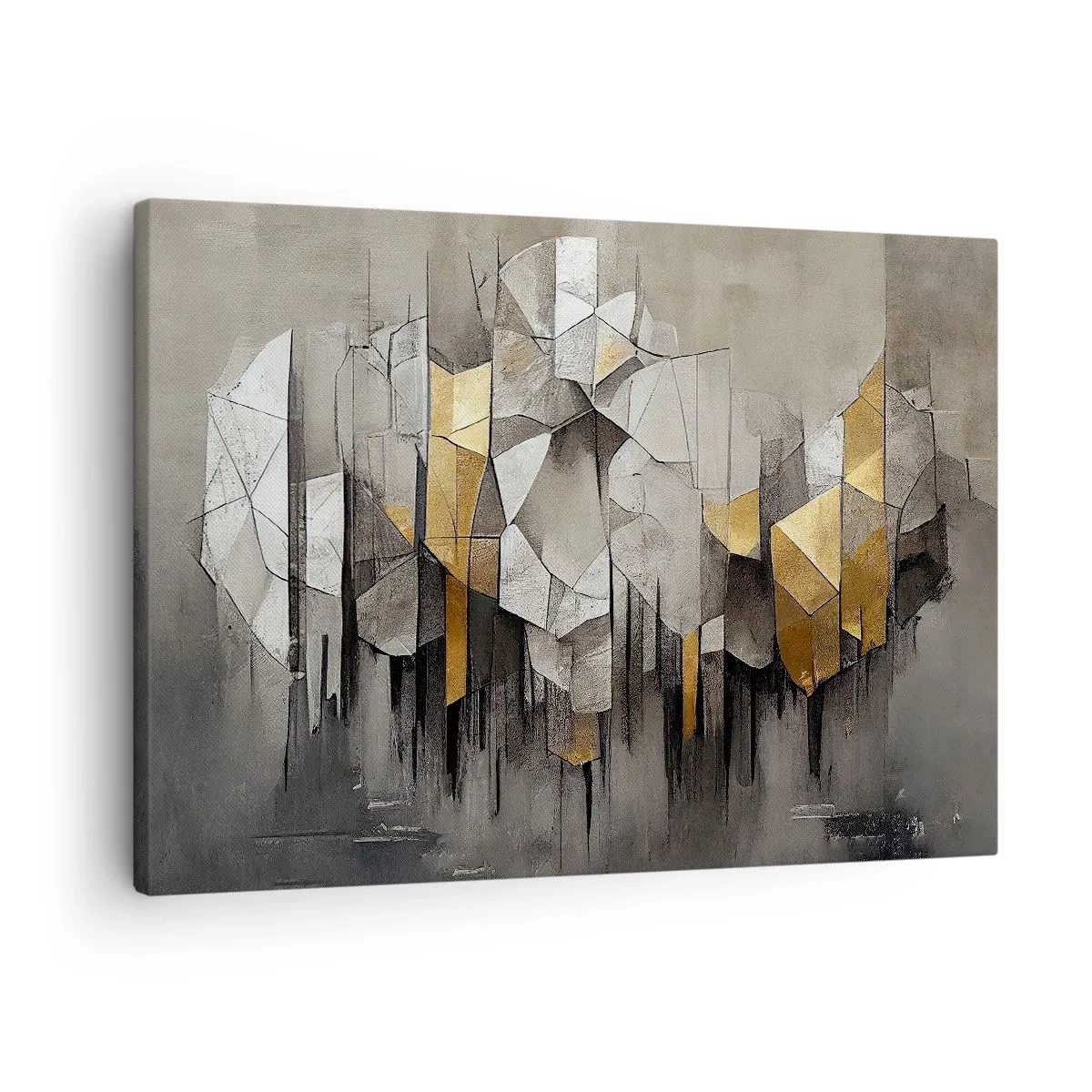 Vászonkép - Geometrikus absztrakció arany és szürke árnyalatokban - 70x50cm - Kompozíció jégből és fényből - Modern fali dekoráció nappalihoz és hálószobához ARTTOR