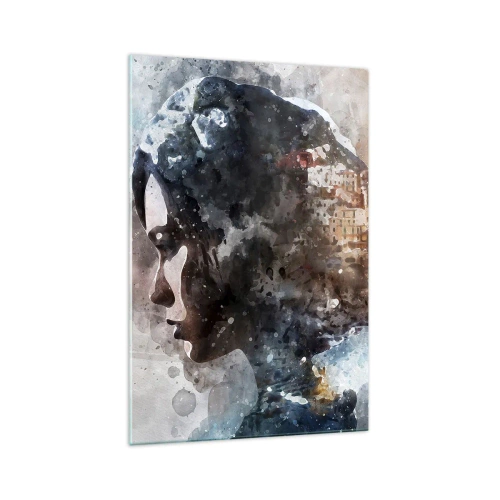 Üveg kép - Történet egy lányról, várossal a háttérben - 70x100 cm