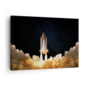Vászonkép - Egy űrrakéta felszáll a csillagos ég ellen - 70x50cm - Ad astra! - Modern fali dekoráció nappalihoz és hálószobához ARTTOR