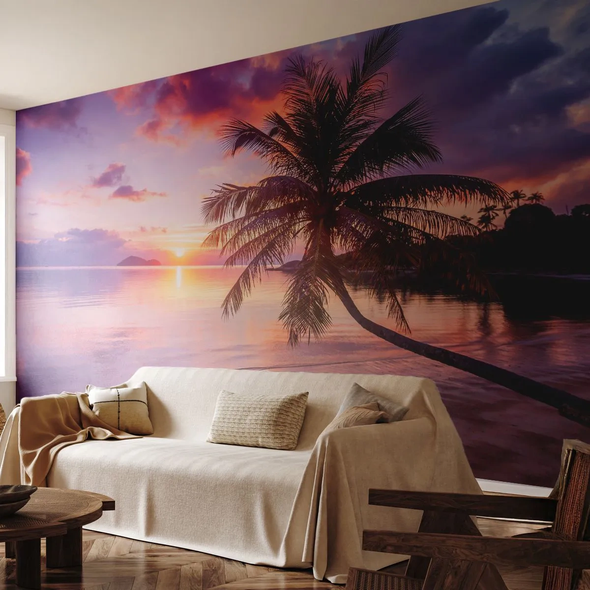 Fotótapéta Premium Sand - Boldogság egészen a horizontig - Tájkép, Kókuszpálma, Tenger - 100x70 cm