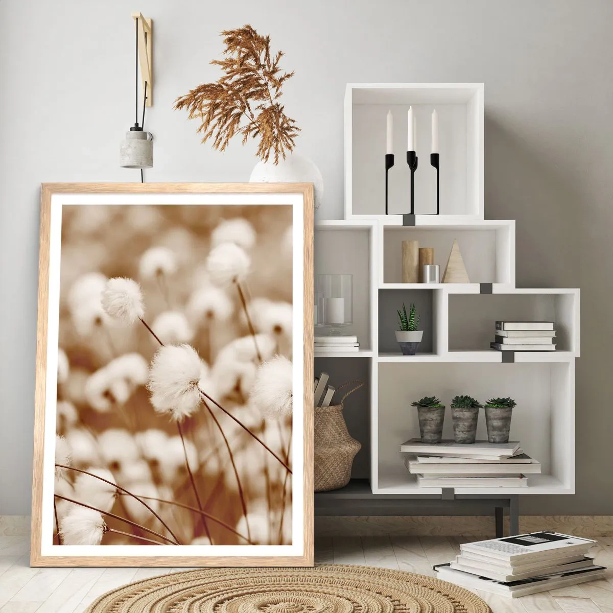 Poszter világos tölgy keretben - Bolyhos termés - 70x100 cm