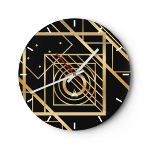 Falióra, Óra - Arany geometrikus minta fekete alapon - 30x30cm - Arany geometria - Modern fali dekoráció nappalihoz, konyhához és hálószobához ARTTOR