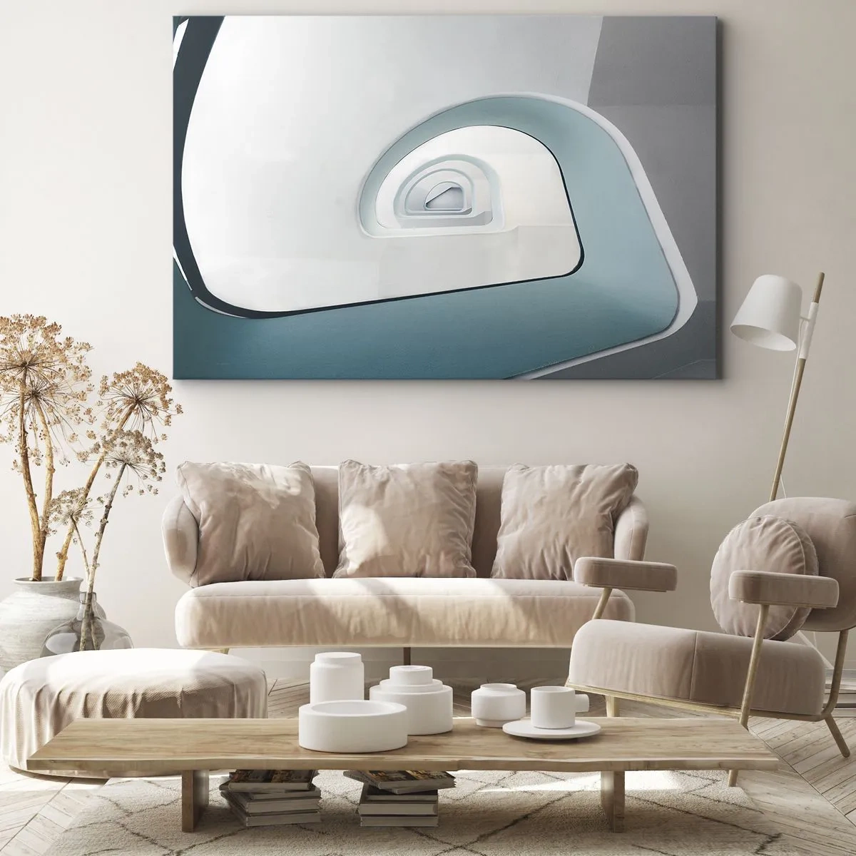 Vászonkép - Minimalista építészet lekerekített vonalakkal - 70x50cm - A kék aljára - Modern fali dekoráció nappalihoz és hálószobához ARTTOR