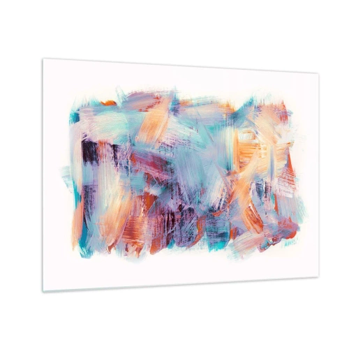 Üveg kép - Színes ecsetvonások pasztell absztrakcióban - 70x50cm - Színes rendetlenség - Modern fali dekoráció nappalihoz és hálószobához ARTTOR