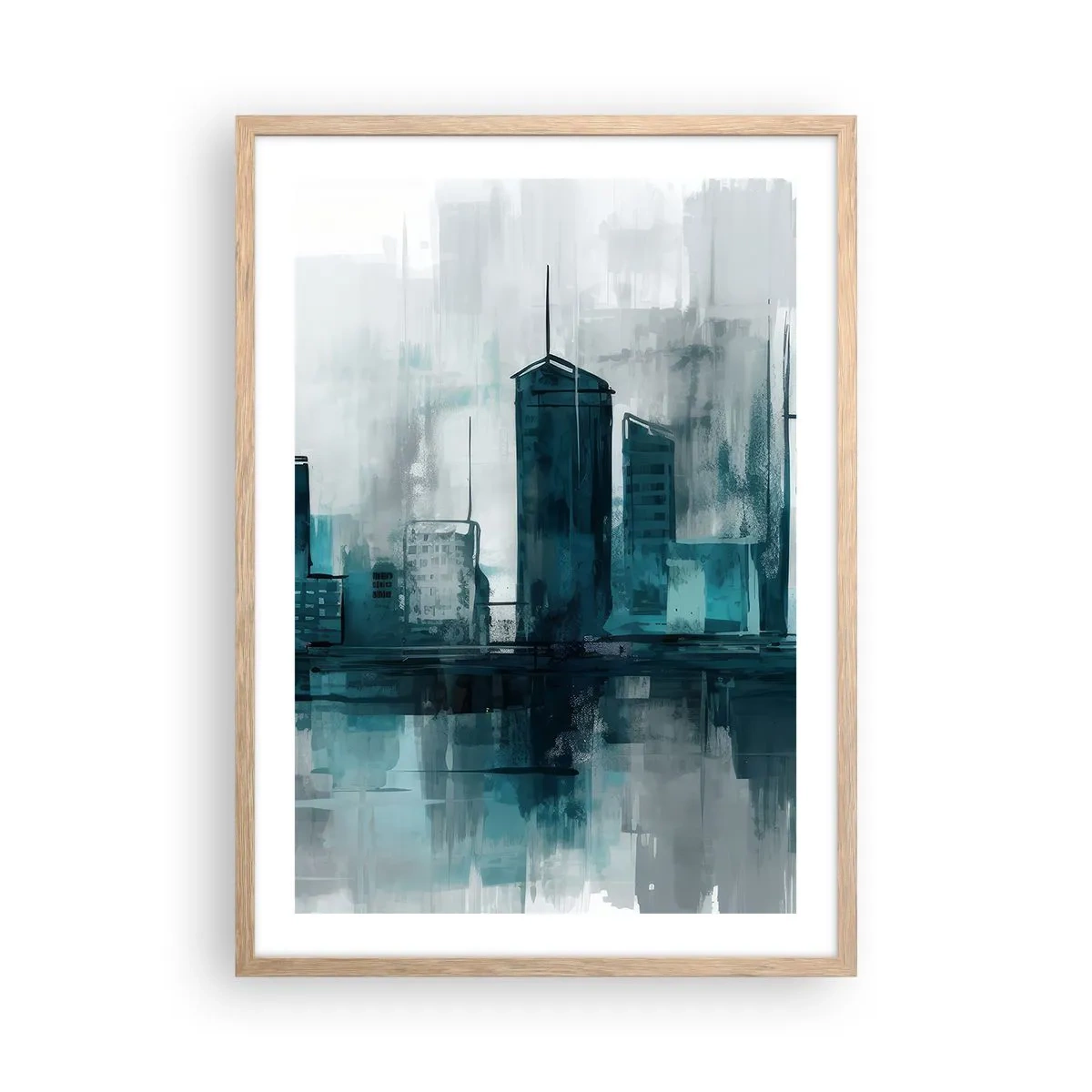 Poszter világos tölgy keretben - Esőszínű város - 50x70 cm