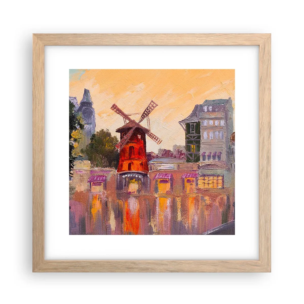 Poszter világos tölgy keretben - Párizsi ikonok - Moulin Rouge - 30x30 cm