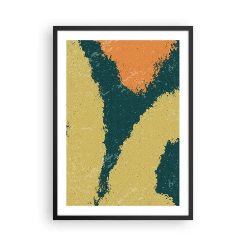 Poszter fehér keretben - Absztrakt színes foltok zöld és narancssárga árnyalatokban - 50x70cm - Absztrakció - lassú mozgás - Modern fali dekoráció nappalihoz és hálószobához ARTTOR