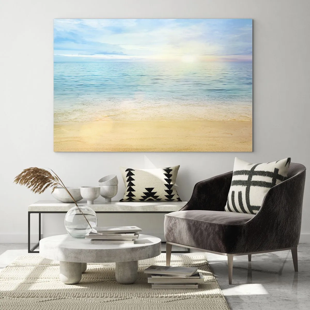 Üveg kép - Napos tengerpart azúrkék tengerrel és éggel - 70x50cm - Nagy kékség - Modern fali dekoráció nappalihoz és hálószobához ARTTOR