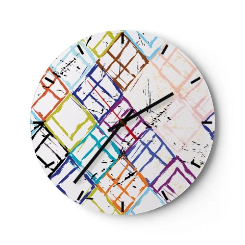 Falióra, Óra - Színes absztrakt vonalak, amelyek geometriai alakzatokat alkotnak - 30x30cm - Bérelhető cellák - Modern fali dekoráció nappalihoz, konyhához és hálószobához ARTTOR
