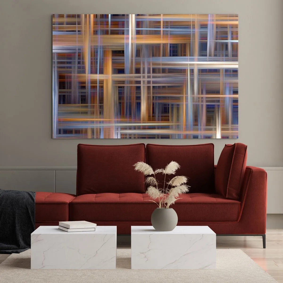 Üveg kép - Geometrikus vonalak és színek mintázata absztrakt stílusban - 70x50cm - Fényből szőtt - Modern fali dekoráció nappalihoz és hálószobához ARTTOR