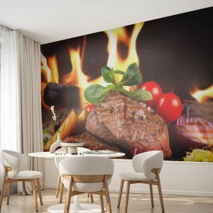 Öntapadós Fotótapéta Deluxe Sticker - Parázzsal elővarázsolva - Gasztronómia, steak, A tűz lángjai - 200x140 cm
