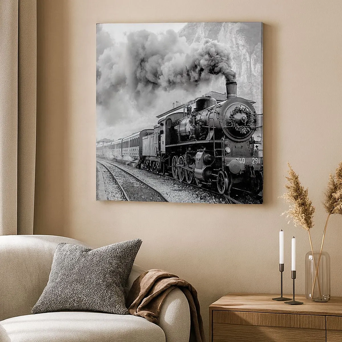 Vászonkép - Indulását a mozdony várja… - 30x30 cm