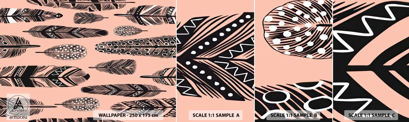 Fotótapéta Minta Öntapadós Deluxe Sticker - Indiai gyűjtemény - Absztrakció, Tollak, Boho - 100x30 cm