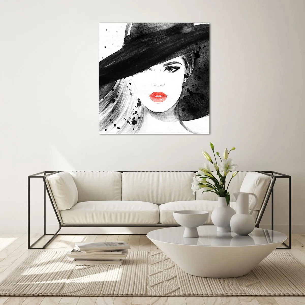 Üveg kép - Hölgy a feketében - 50x50 cm