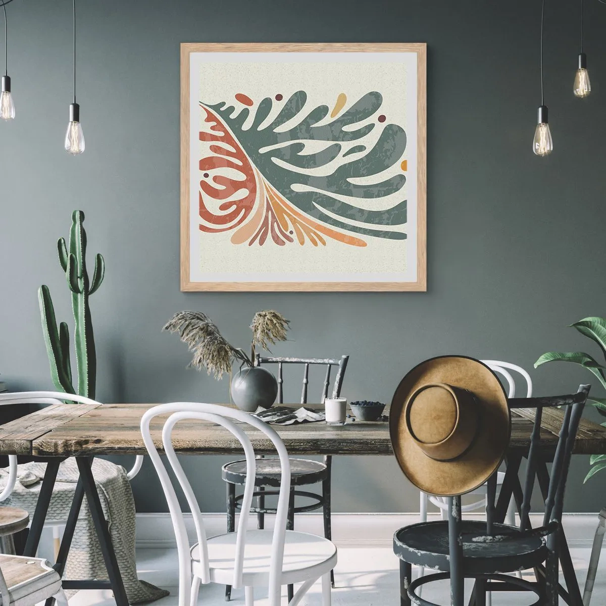 Poszter világos tölgy keretben - Többszínű levél - 30x30 cm