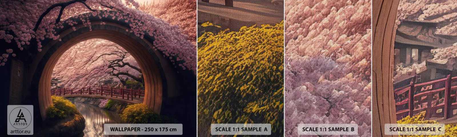 Fotótapéta Minta Premium Canvas - Japán tavasz - Híd, Japán, Japán cseresznye - 100x30 cm