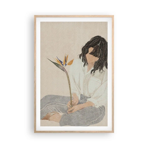 Poszter világos tölgy keretben - Portré egy egzotikus virággal - 61x91 cm
