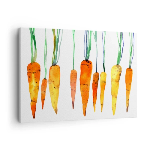 Vászonkép - Akvarell sárgarépa különböző árnyalatokban, fehér alapon - 70x50cm - A hétköznapok szépsége - Modern fali dekoráció nappalihoz és hálószobához ARTTOR