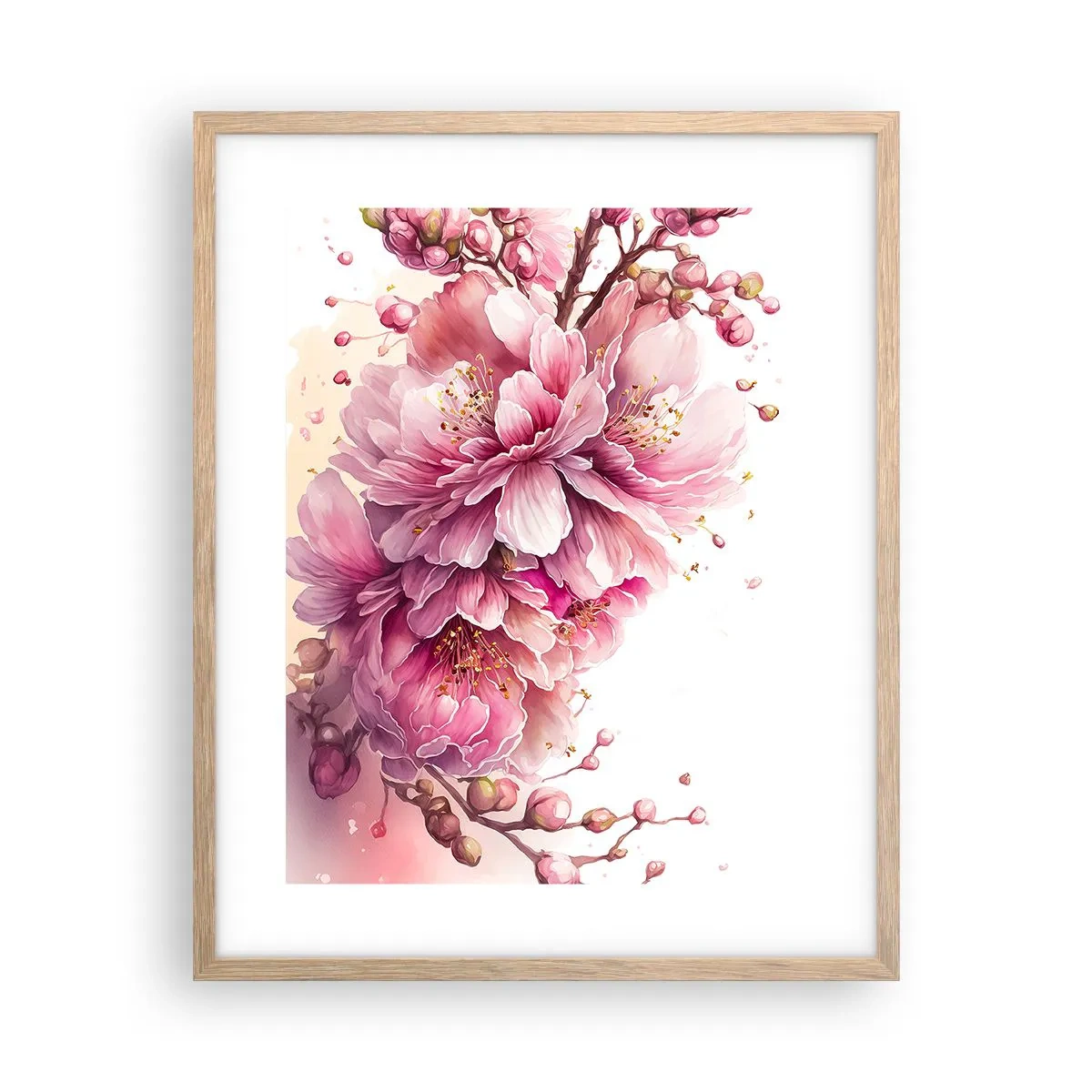 Poszter világos tölgy keretben - Cseresznyevirág - 40x50 cm