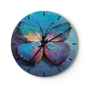 Falióra, Óra - Festői pillangó intenzív színekben - 30x30cm - Teljes pompájában - Modern fali dekoráció nappalihoz, konyhához és hálószobához ARTTOR