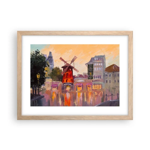 Poszter világos tölgy keretben - Párizsi ikonok - Moulin Rouge - 40x30 cm