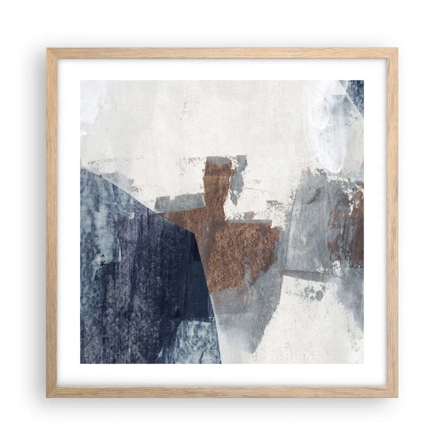 Poszter világos tölgy keretben - Kékes barna formák - 50x50 cm