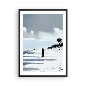 Poszter fehér keretben - Egy magányos alak a strandon akvarell árnyalatokkal - 50x70cm - Egyedül - Modern fali dekoráció nappalihoz és hálószobához ARTTOR