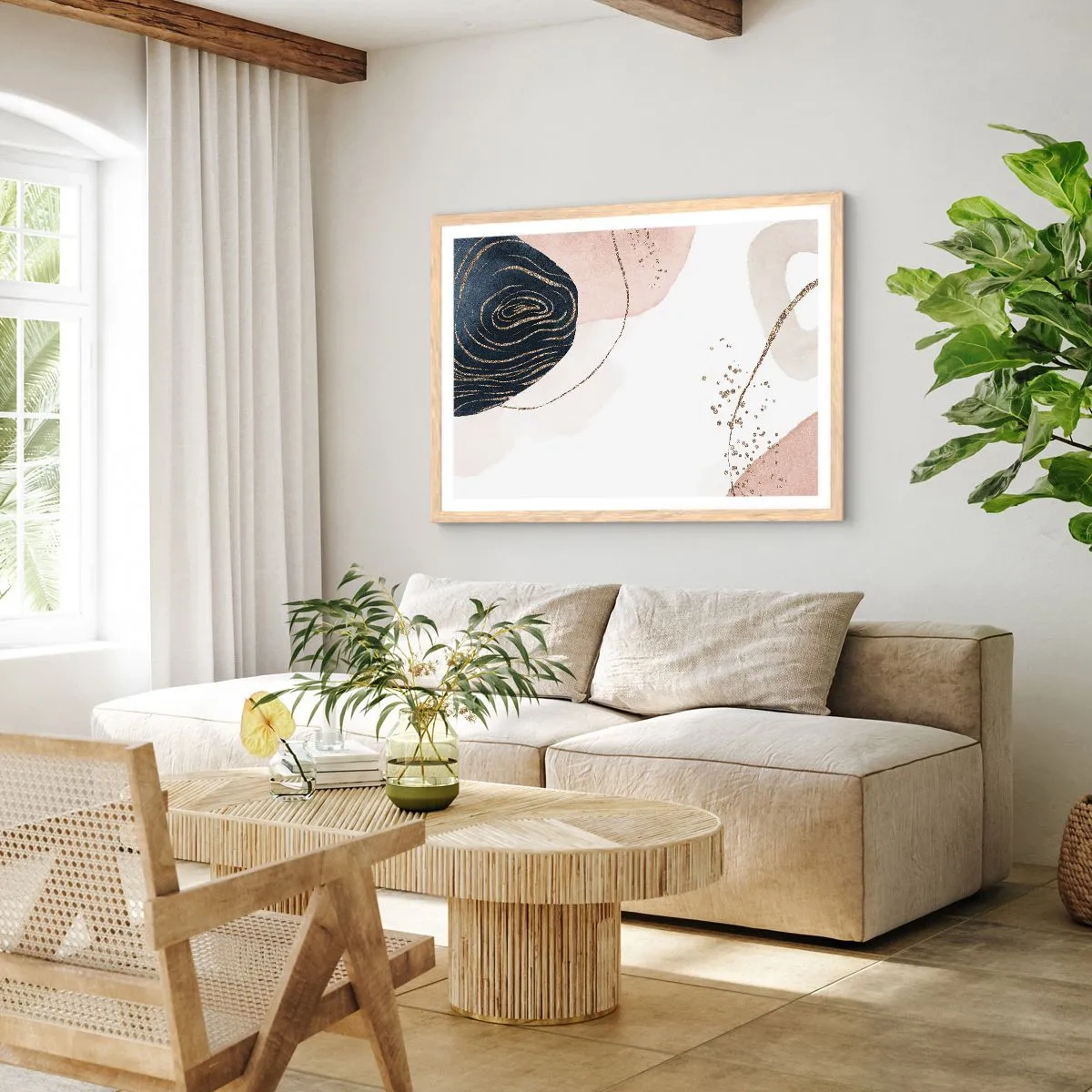 Poszter világos tölgy keretben - Minden folyik - 91x61 cm