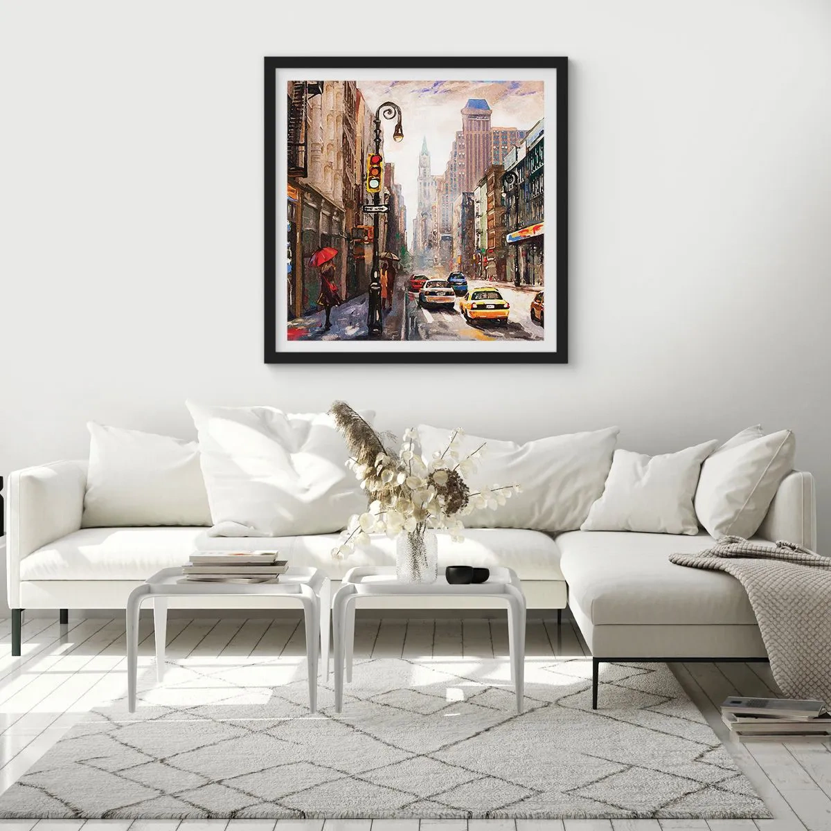 Poszter fehér keretben - New York – esőben is színes - 50x50 cm