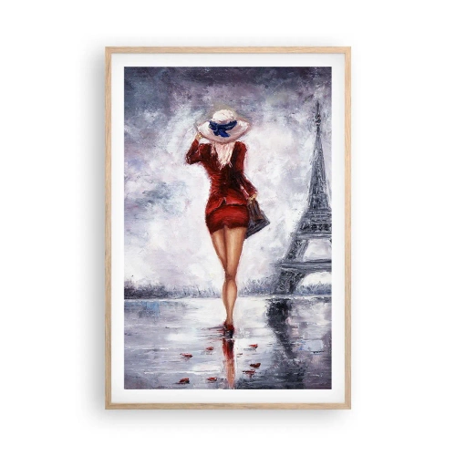 Poszter világos tölgy keretben - Párizsi szimbólumok - 61x91 cm