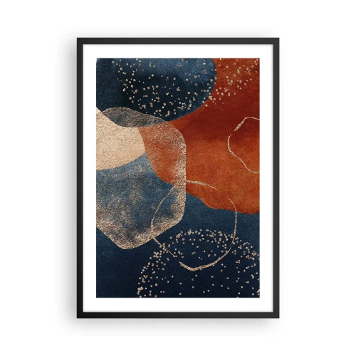 Poszter fehér keretben - Egy absztrakt kompozíció sötétkék és arany árnyalatokban - 50x70cm - A lét könnyedsége - Modern fali dekoráció nappalihoz és hálószobához ARTTOR