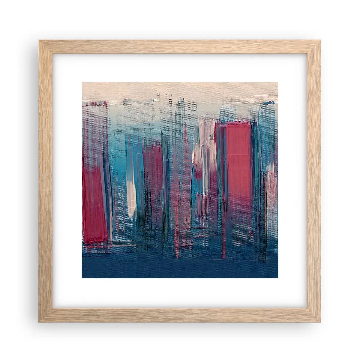 Poszter világos tölgy keretben - Függőleges kompozíció kék és piros színekben - 30x30 cm