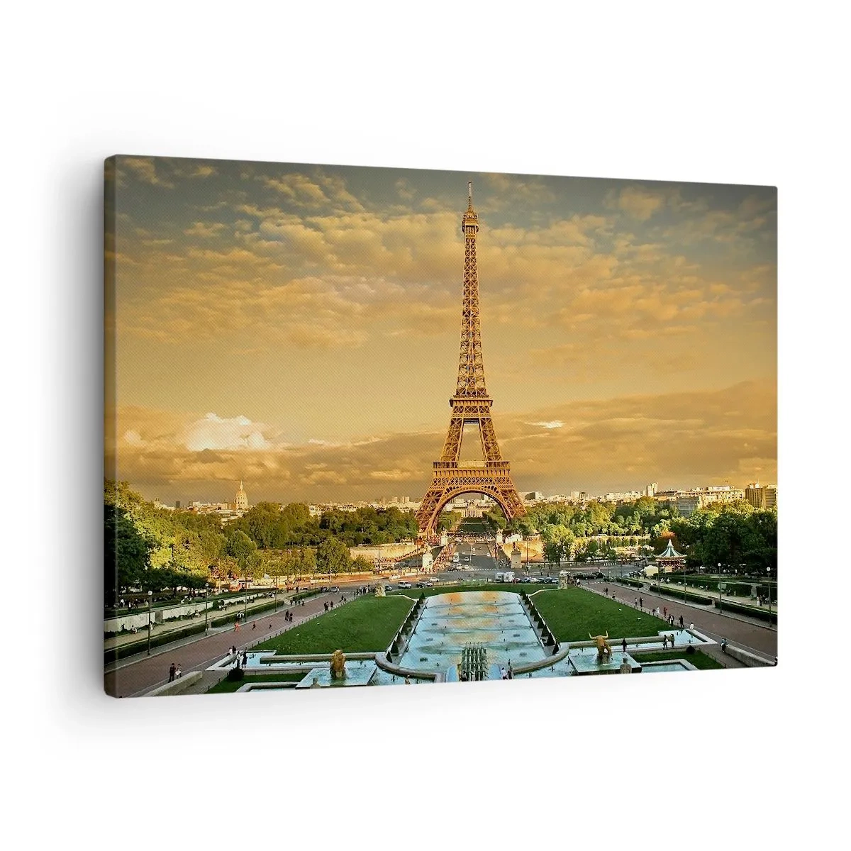 Vászonkép - Az Eiffel-torony Párizsban naplementekor - 70x50cm - Párizs királynője - Modern fali dekoráció nappalihoz és hálószobához ARTTOR