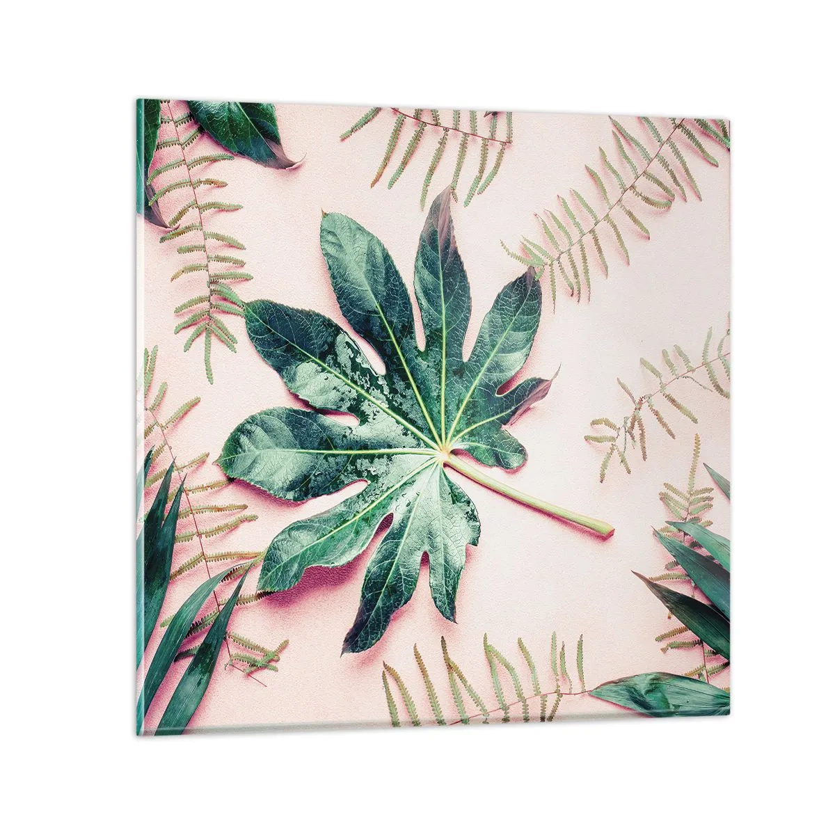 Üveg kép - A zöld tanulmánya a rózsaszín háttérben - 30x30 cm
