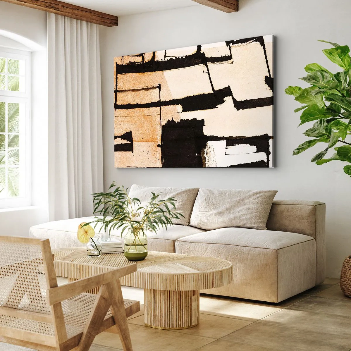 Vászonkép - Geometrikus minták barna és bézs árnyalatokban - 70x50cm - Mégis rend - Modern fali dekoráció nappalihoz és hálószobához ARTTOR