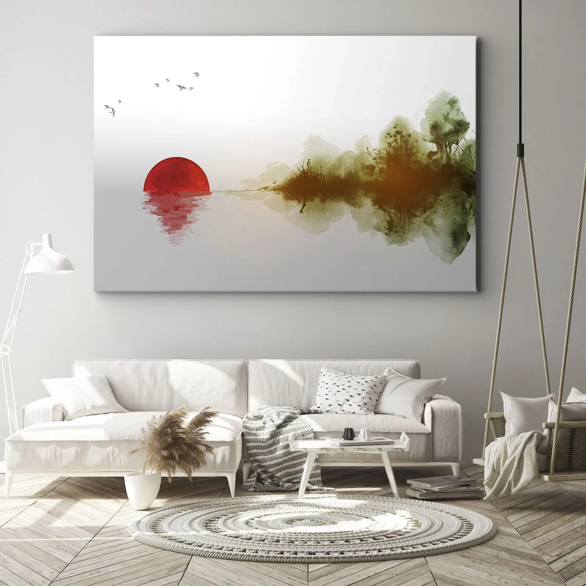 Vászonkép - Absztrakt naplemente egy tó felett tükörképével - 70x50cm - A béke ígérete - Modern fali dekoráció nappalihoz és hálószobához ARTTOR