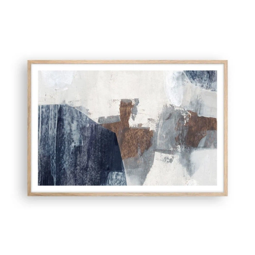 Poszter világos tölgy keretben - Kékes barna formák - 91x61 cm