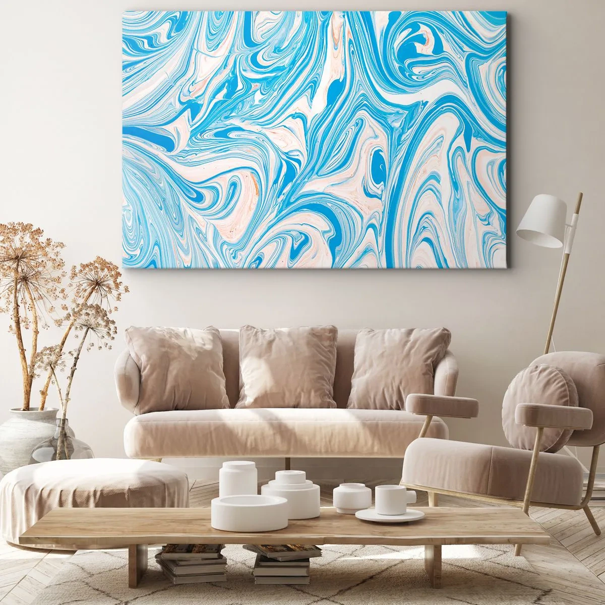 Vászonkép - Absztrakt kék és fehér márvány stílusú örvények - 70x50cm - Mocsár türkizben - Modern fali dekoráció nappalihoz és hálószobához ARTTOR